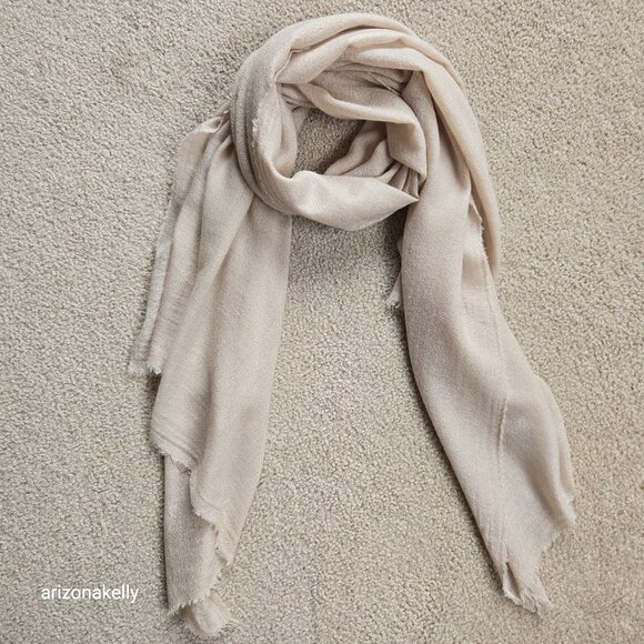 Accessories - Lightweight Wool Scarf/Wrap Large Woven Neutral Tan